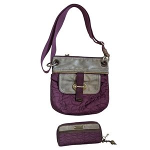 FOSSIL Key-Per Quilted Purple/ Gray Adjustable Crossbody Bag & Matching Wallet